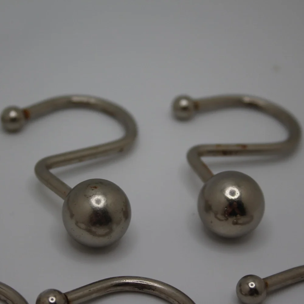 Vintage Metal Shower Curtain Hooks with Ball Ends - Set‎ of 9